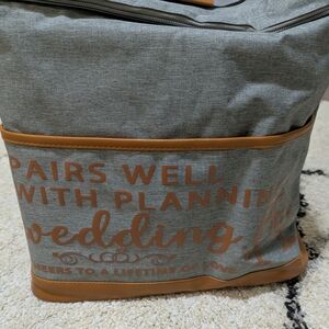 Gray and Tan Tote Bag with Orange Accents
